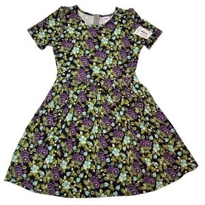 LulaRoe Womens Dress Size 2XL Amelia Purple Teal Floral Short Sleeve Pleated NWT